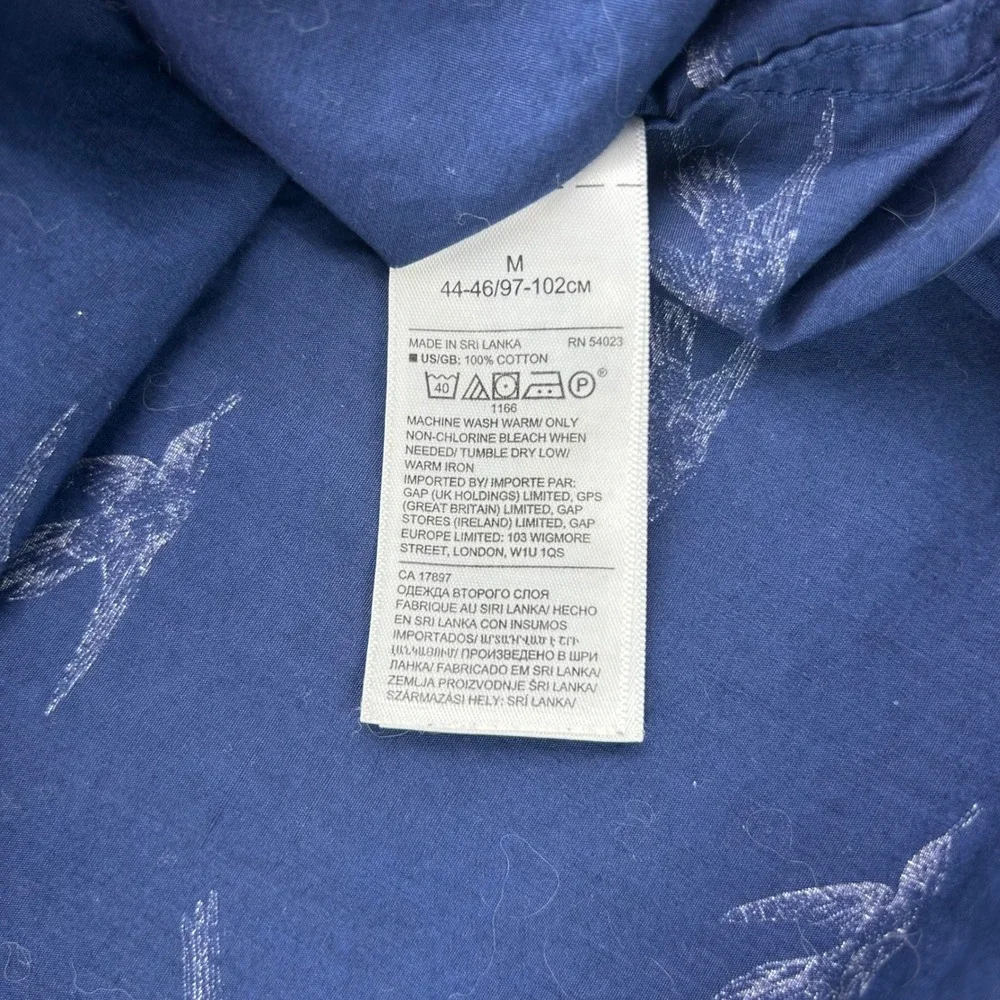 Banana Republic Luxe Poplin Mens Medium Slim Fit Navy Blue Bird Print SS Shirt